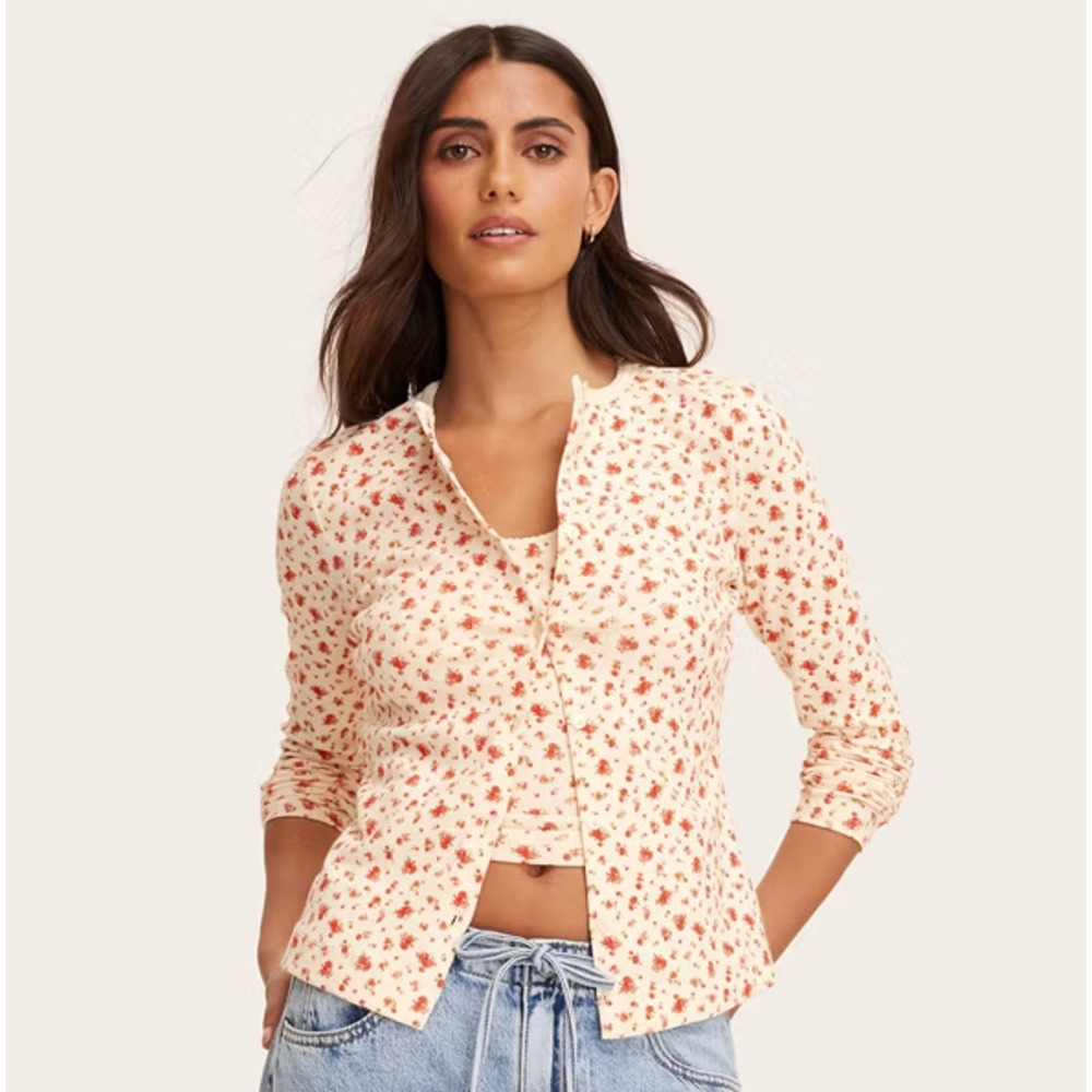 NWT Parke x Target Women's Pointelle Cardigan - Cream Floral XL